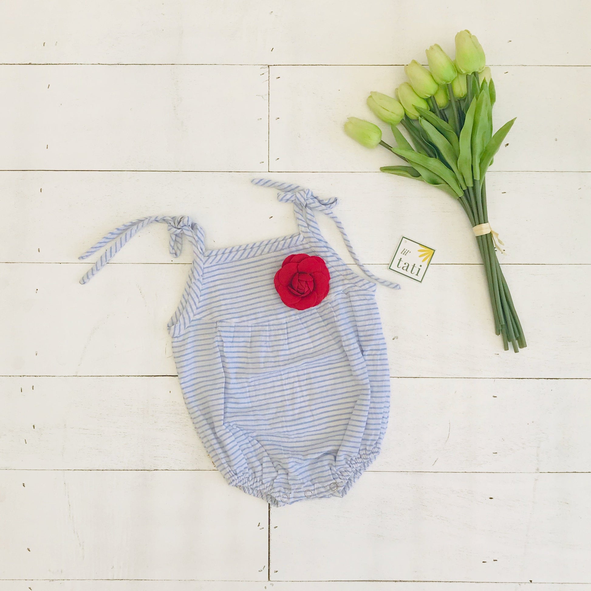 Lily Playsuit in Placid Blue Stripes - Lil' Tati