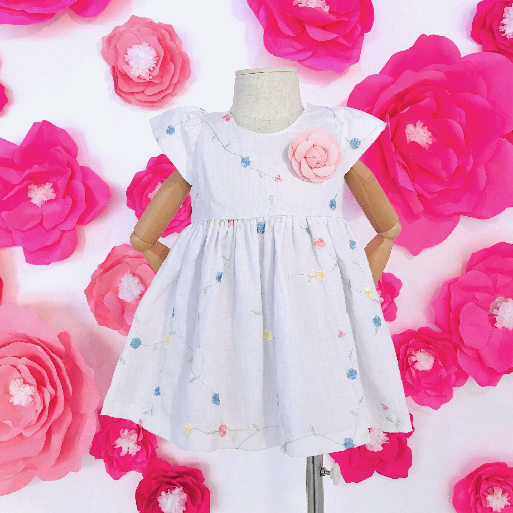 Lotus Dress in Pastel Floral Vine Embroidery - Lil' Tati