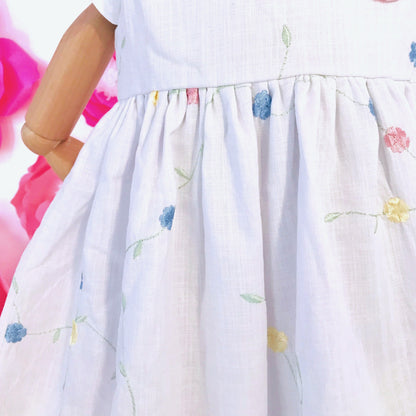 Lotus Dress in Pastel Floral Vine Embroidery - Lil' Tati