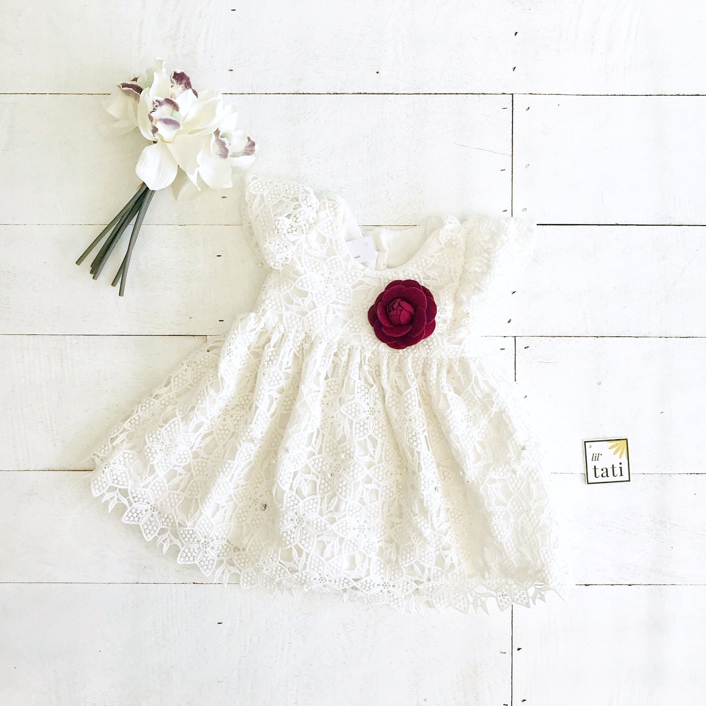Lotus Dress in White Pearl Eyelet - Lil' Tati