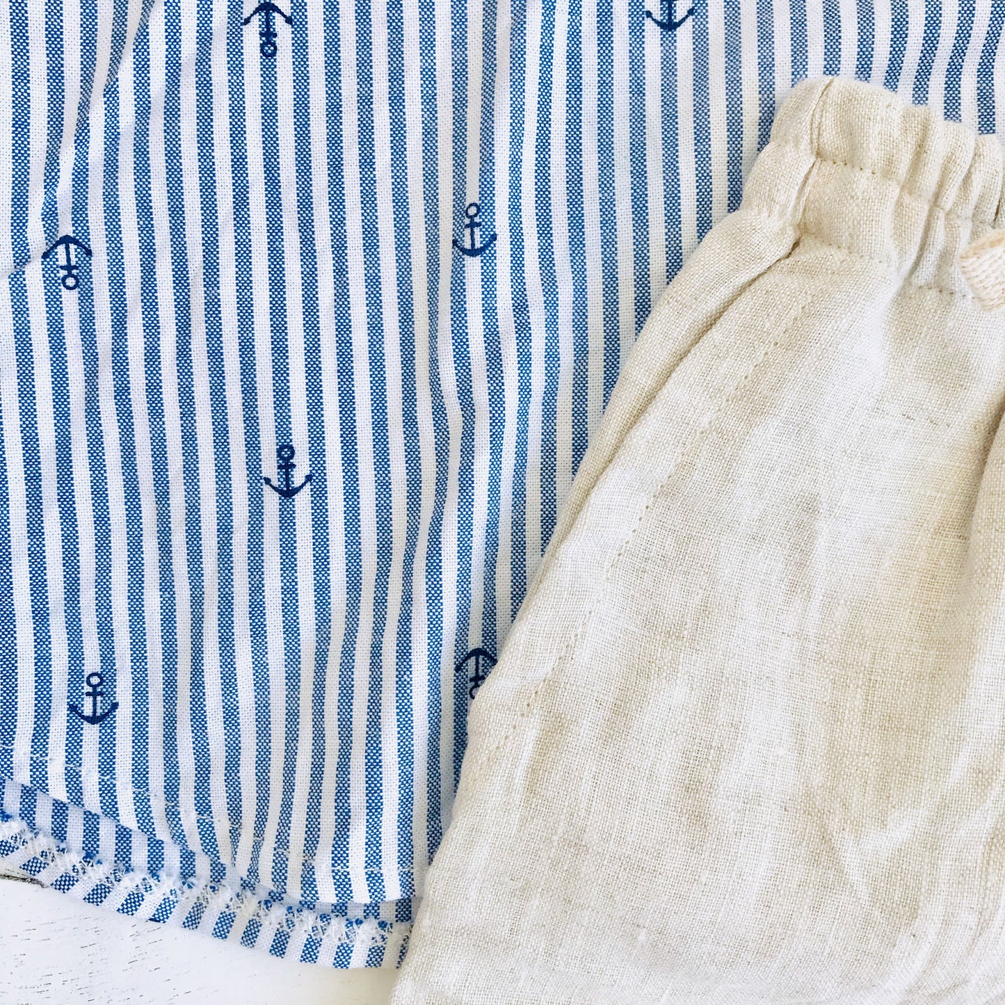Maple Top & Shorts in Anchor Stripes and Beige Linen - Lil' Tati