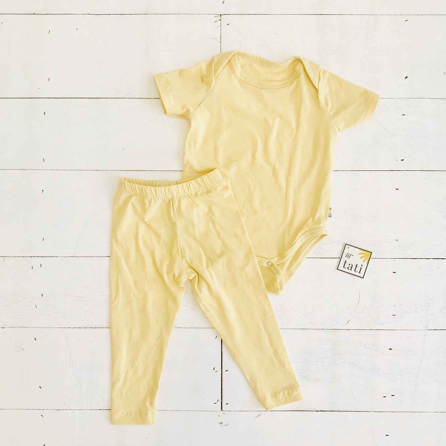 Cotton Stretch Onesie & Leggings Set - Yellow - Lil' Tati