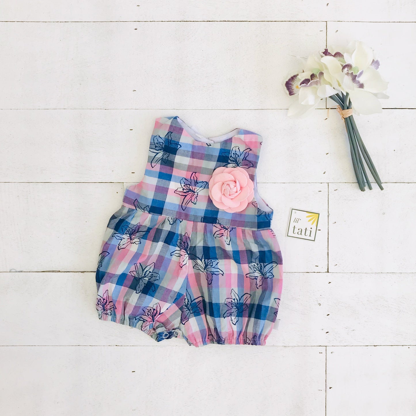 Orchid Playsuit in Purple Checkered Print - Lil' Tati