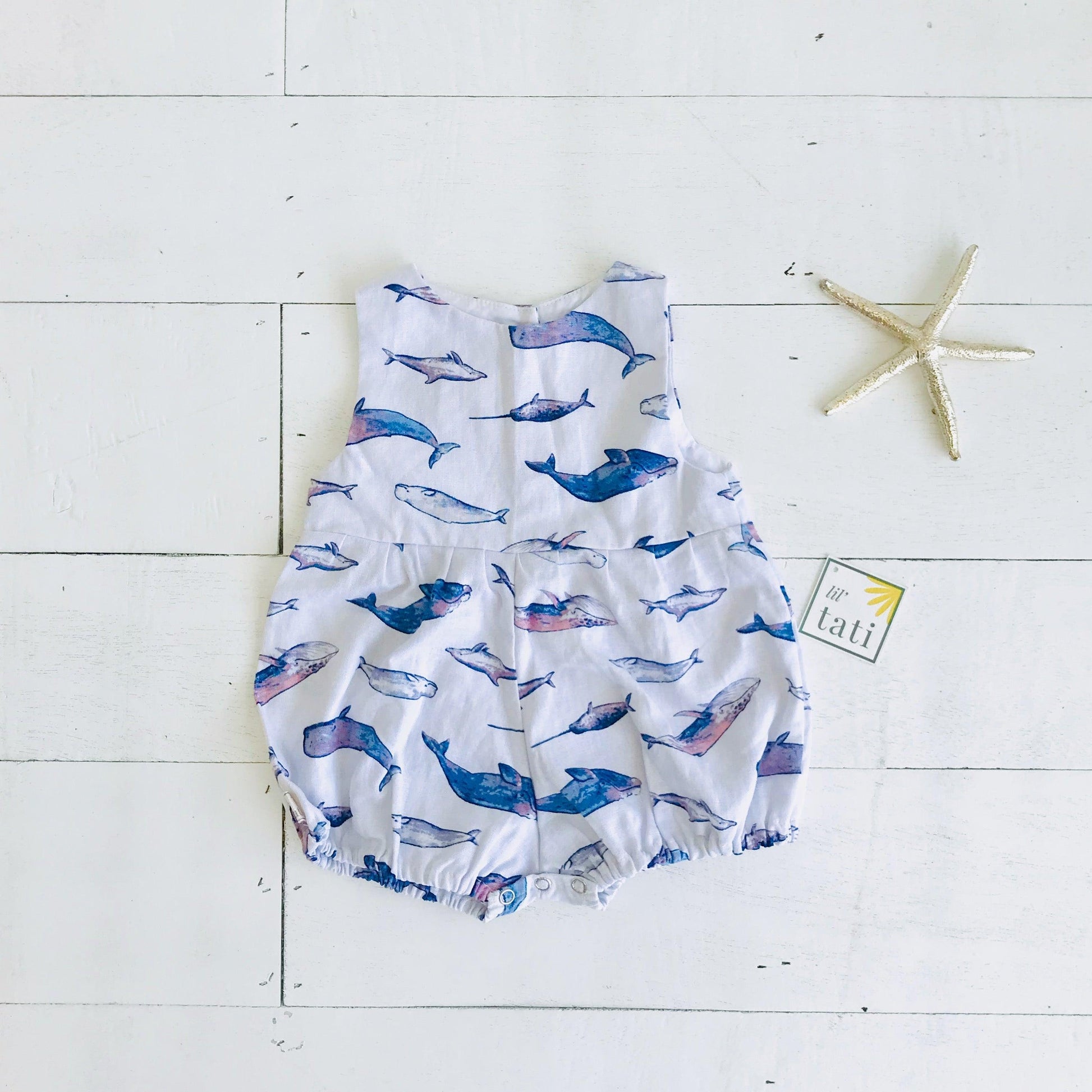 Orchid Playsuit in Indigo Whale Linen - Lil' Tati