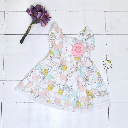 Periwinkle Dress in Merry Pastel Hexagon Print - Lil' Tati
