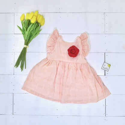Periwinkle Dress in Peach Checkered Linen - Lil' Tati