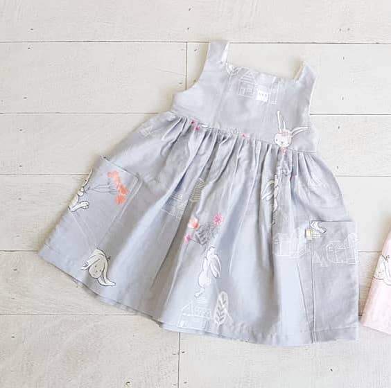 Poppy Dress Bunnies Gray Print - Lil' Tati