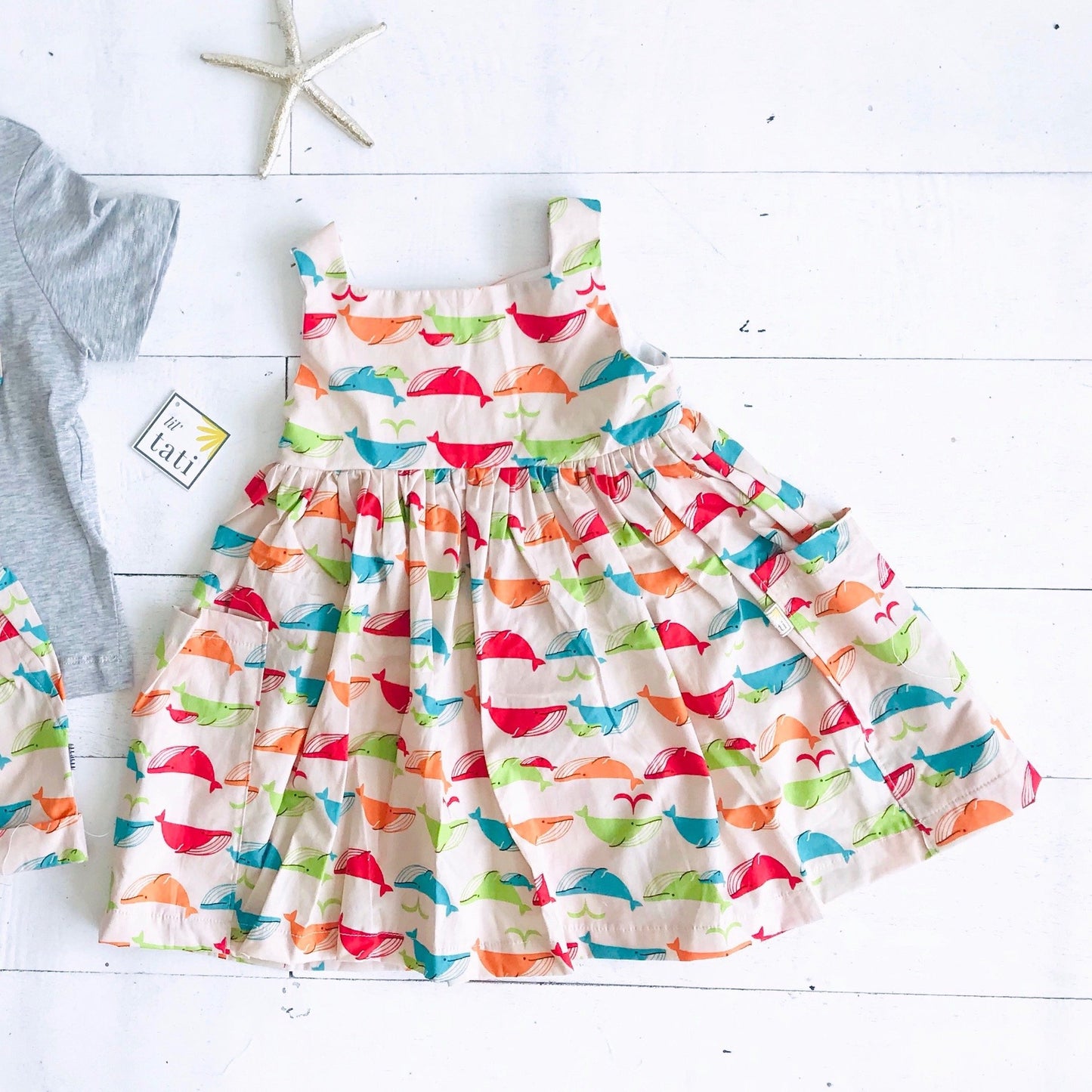 Poppy Dress in Colorful Whales Print - Lil' Tati