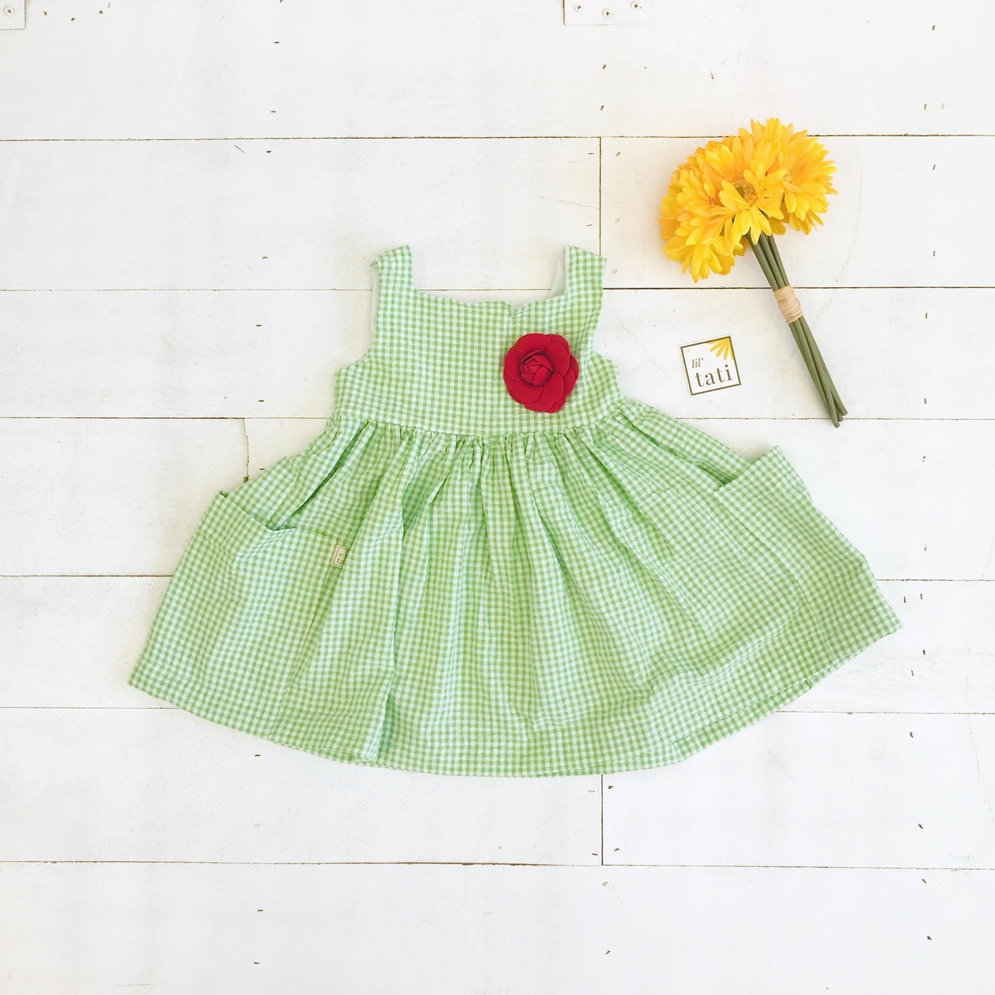 Poppy Dress in Green Seersucker - Lil' Tati