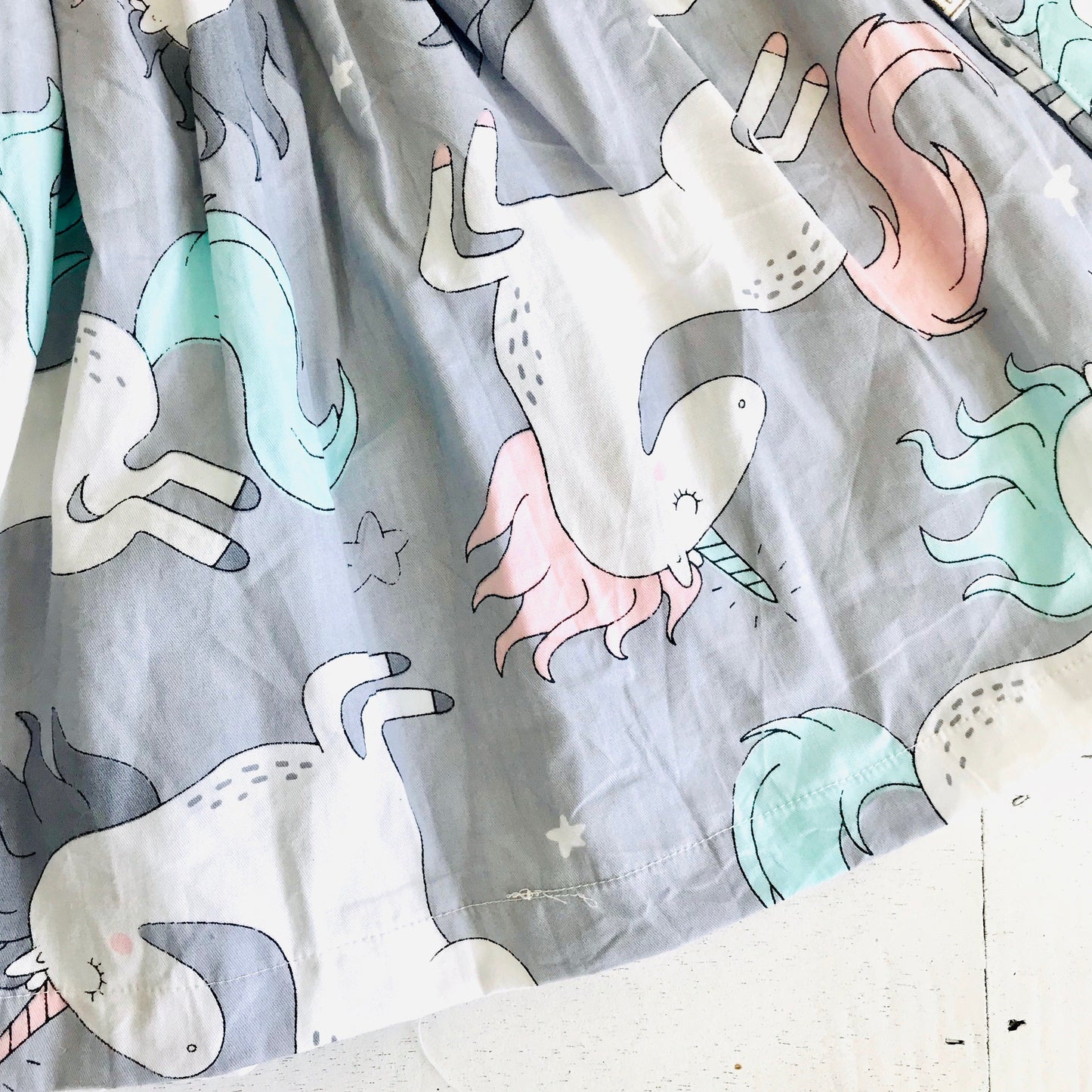 Poppy Dress in Unicorn Gray Print - Lil' Tati