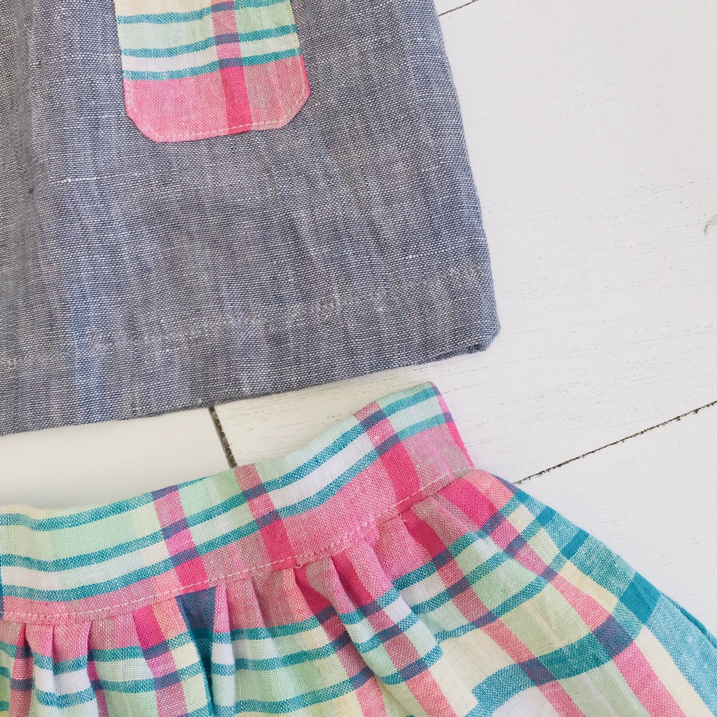 Sage Top and Skirt in Gray Linen & Bright Plaid - Lil' Tati
