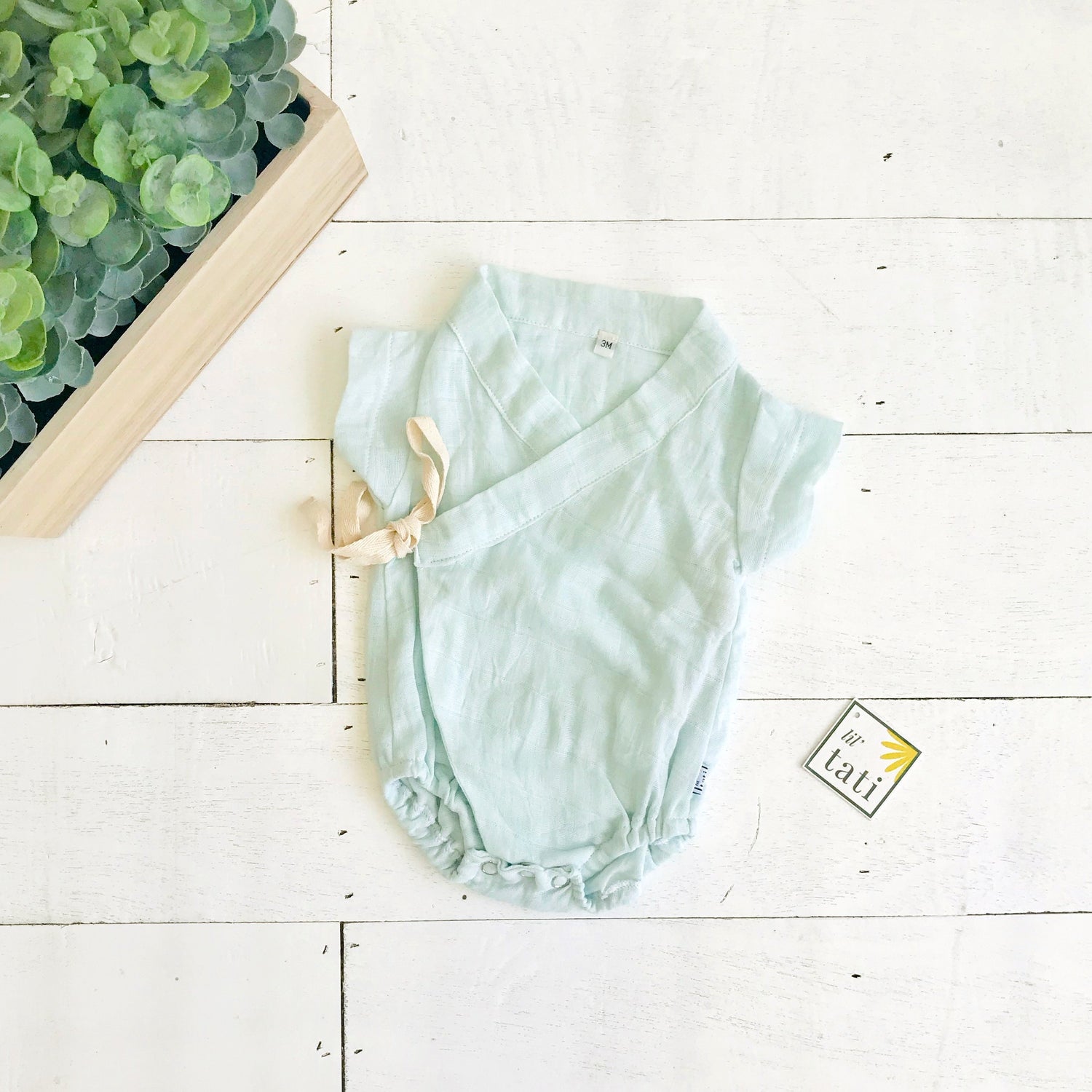 Sakura Kimono Onesie in Organic Muslin - Blue - Lil' Tati