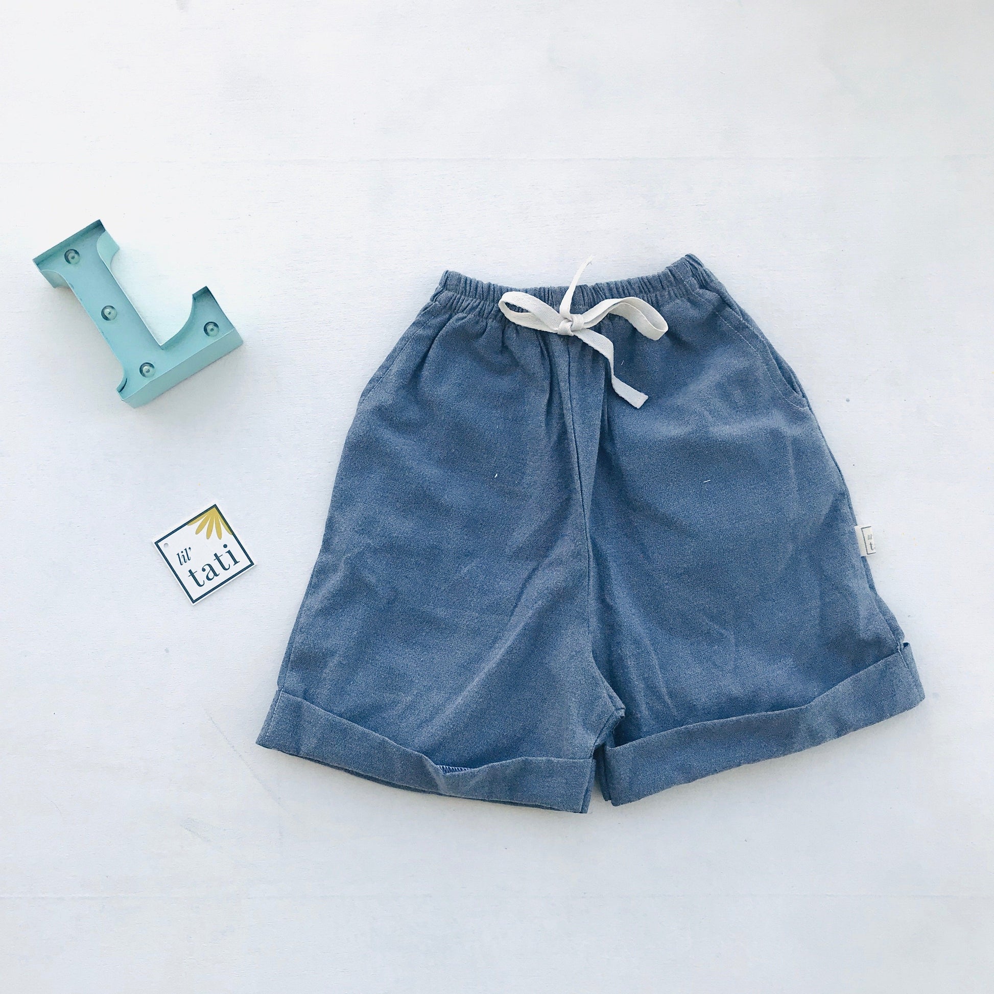 Sundrop Shorts in Blue Linen - Lil' Tati