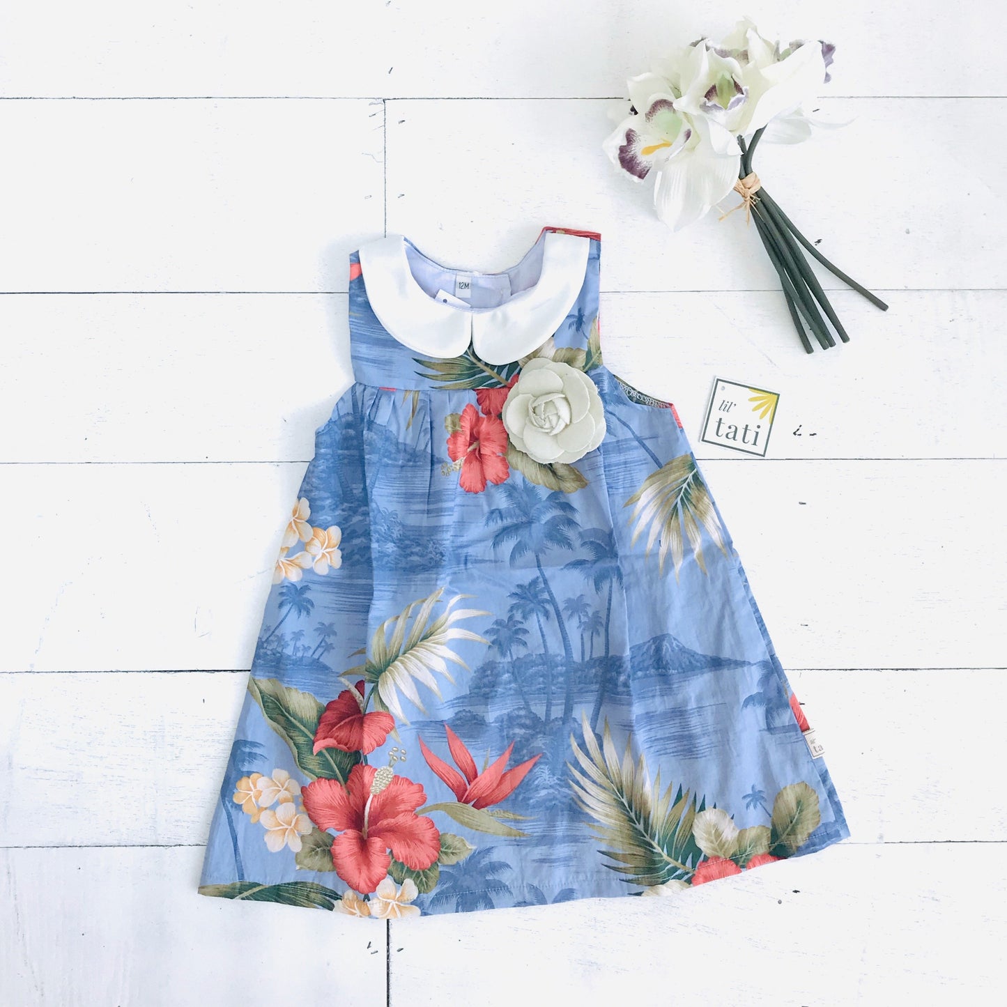 Tea Rose Dress in Hawaiian Blue - Lil' Tati