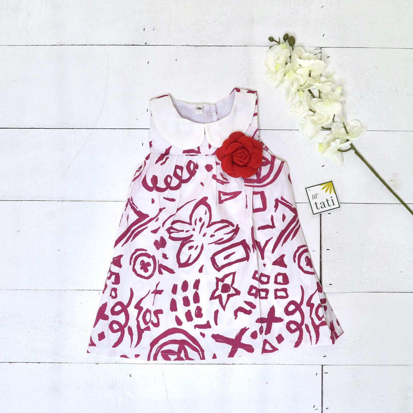 Tea Rose Dress in Magenta Doodle Print - Lil' Tati